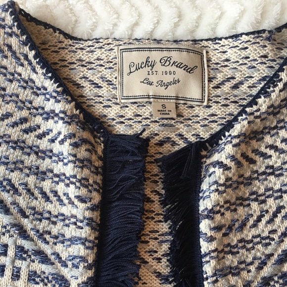Lucky Brand Woven Open Front Fringe Cardigan - Picture 5 of 8